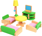 Image of Kids Wooden Dollhouse Furniture - Living Room