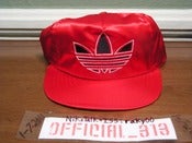 Image of VINTAGE ADIDAS SATIN WITH VISOR RED SNAPBACK CAP HAT 
