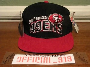Image of VINTAGE SAN FRANCISCO 49ERS CURVE TEXT STARTER SNAPBACK CAP HAT 