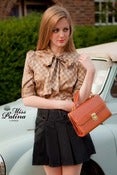 Image of Miss Patina Double Breasted Pussy Bow Blouse (Golden Check)