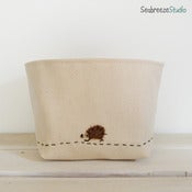 Image of Small fabric basket - natural canvas with needle felted hedgehog applique (CD size)