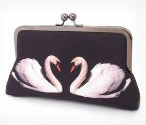 Image of Two swans original silk clutch bag