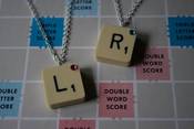 Image of Vintage Scrabble Initial Necklace with Coloured Gem on Silver Coloured Chain (Free P&P)