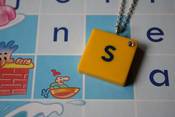 Image of Vintage Junior Scrabble Initial Necklace with Clear Gem on Silver Coloured Chain (Free P&P)