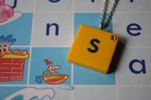 Image of Vintage Junior Scrabble Initial Necklace with Clear Gem on Silver Coloured Chain (Free P&P)