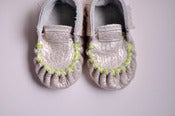 Image of Moccasins - Gold with Neon Green Stitching