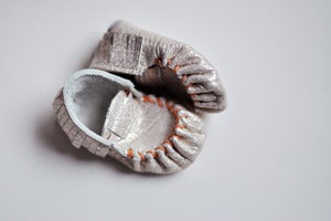 Image of Moccasins - Gold with Neon Orange Stitching