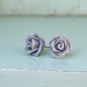 Image of Blooming Studs - Mini Ruffled Roses in Light Grey