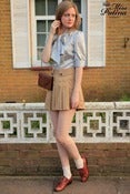 Image of Miss Patina Double Breasted Pussy Bow Blouse (Grey)