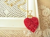 Image of Red Dyed Floral Heart Necklace