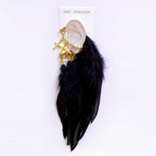 Image of Ear cuff with black rooster feathers and 3 gold-plated crosses