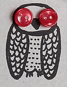 Image of Owl Button stud earrings - red / dark green / pink