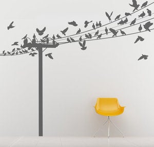 Image of Vinyl Wall Sticker Decal Art - Birds of a Feather Birds on Power Lines