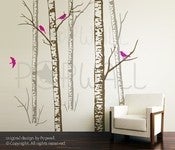 Image of Vinyl wall sticker decal art - Birch Forest Trees ( 5 TREES ) - 068
