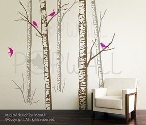 Image of Vinyl wall sticker decal art - Birch Forest Trees ( 5 TREES ) - 068