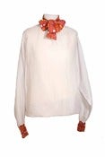 Image of Blouse cravate en coton wax bordeaux / Cotton red tie blouse