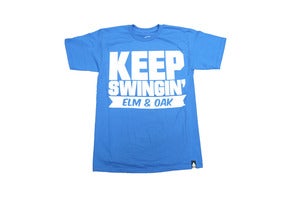 Image of Keep Swingin' White on Blue