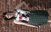 Image of "The Vibrators" band baby baby plaid and punk stud-strap dress 