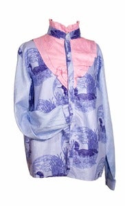 Image of Chemisier à Jabots bleu canard / Peacock blue blouse with ruffles