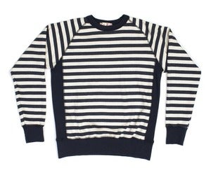 Image of Navy Stripe Ringspun Cotton Crossgrain Terry Crew