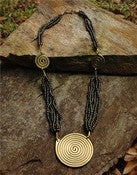 Image of African Brass and Black Glass Bead Necklace