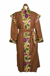 Image of Manteau "épaulettes" réversible carreaux marrons, fleurs violettes/Checked brown reve