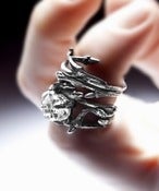 Image of dark silver stacking PAIR: Elvish rings, twigs & natural rock crystal 