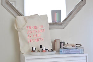 Image of thunder in our hearts tote in fluro pink