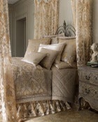 Image of Gold Damask Bed Linens & Pillows
