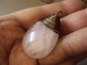 Image of Wire Wrapped Large Faceted Rose Quartz Teardrop in Antiqued Wire