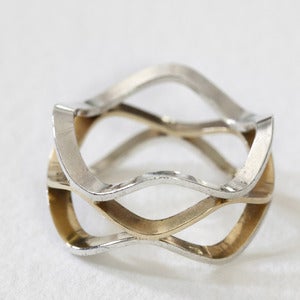 Image of sterling silver and 18k gold honey comb ring