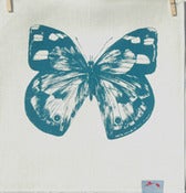 Image of Blue butterfly napkin/white