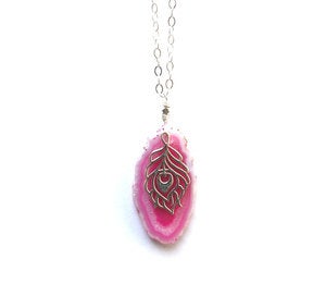 Image of Peony Geode Peacock Necklace