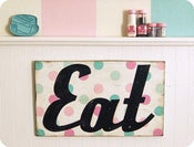 Image of Vintage style painted wood EAT sign Pastel colors