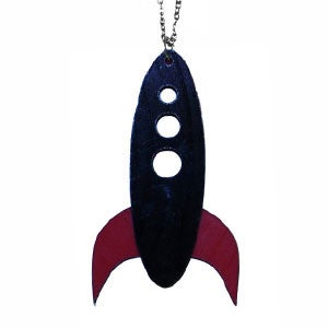 Image of Ltd. Edition Rocket Ship Necklace made from recycled vinyl records.
