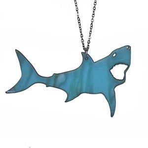 Image of Ltd Edition Great White Shark Shaped Necklace/Earrings made from a recycled vinyl record!
