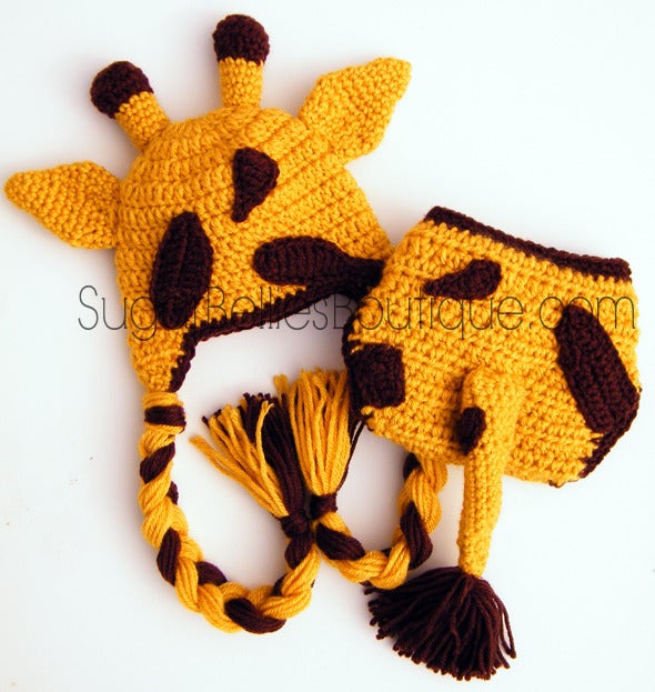 Image of Giraffe Hat Diaper Cover Newborn Photography Prop