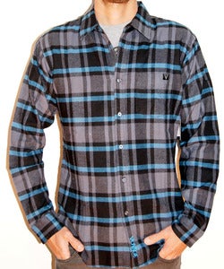Image of THE HACKER Flannel - Grey/Black/Blue