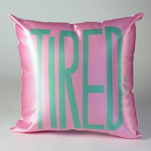Image of TIRED Pillow (mint on pink)