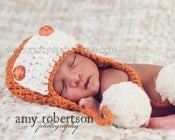 Image of Organic Cotton Aviator Hat With Pom Poms