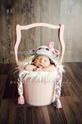 Image of Gray & Pink Cotton Sock Monkey Hat With Bow