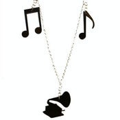 Image of Gramaphone Charm Necklace made from recycled vinyl records.