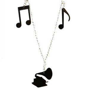 Image of Gramaphone Charm Necklace made from recycled vinyl records.