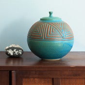 Image of Round Lidded Jar - Turquoise 