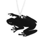 Image of Tree Frog Necklace/Earrings made from a recycled vinyl record.