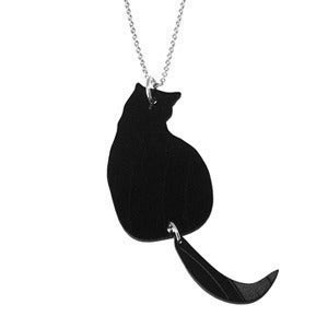 Image of Swinging Tail Cat Necklace made from a recycled vinyl record.