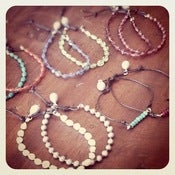 Image of Summer stacking bracelets in leather gems & pearl