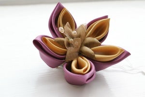Image of Kanzashi Flower Hair Accessory. Hairclip in Dusky Pink and Butter Yellow