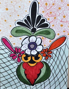 Image of Talavera design ink painting.