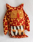Image of OOAK Vintage Fabric Stuffed Owl with Treasure Pocket: Jungle Print